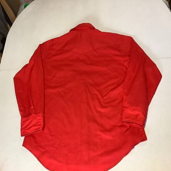 Vintage Wrangler Permanent Press Pearl Snap Shirt Long Tails Red Western 16-33 - Picture 3 of 9